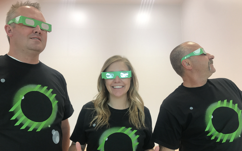Idaho Central Credit Union employees with branded tee-shirts on eclipse day