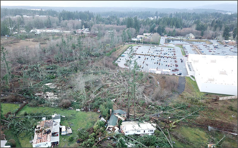 Aerial image of tornado damage