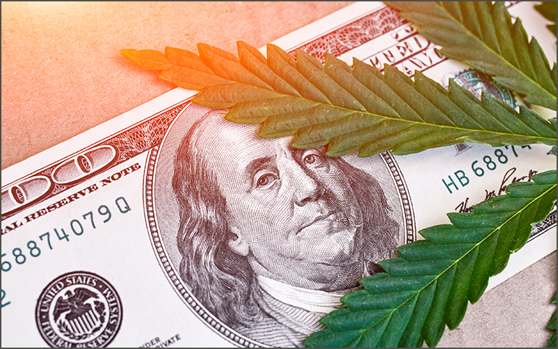 Dollar bill and marijuana leaf
